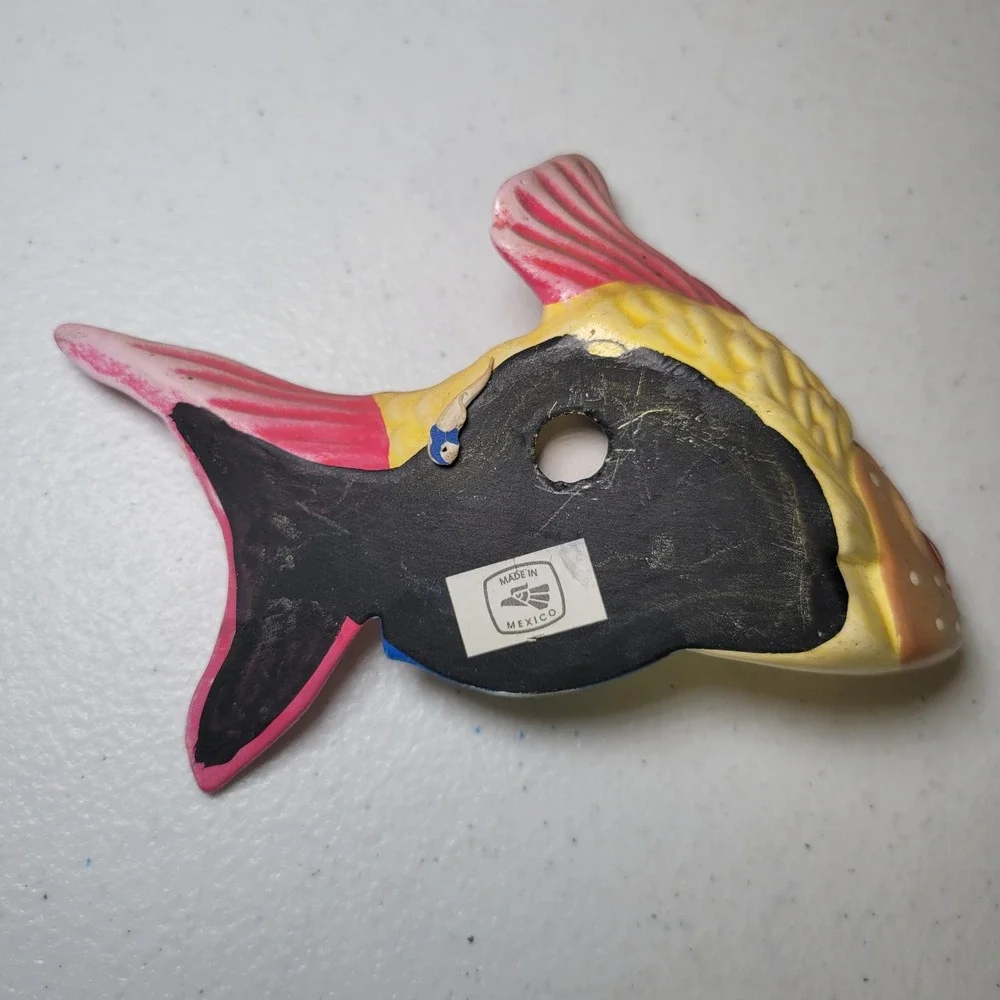 Small Painted Ceramic‎ Fish Wall Hang Decor Mexican Vintage Colorful Folk Art